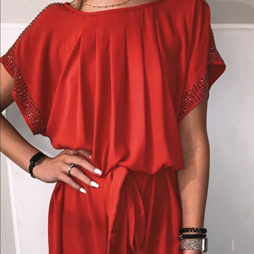 Red dress with silver rhinestone detailing